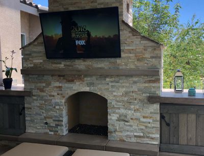 Fireplace with natural stone facing