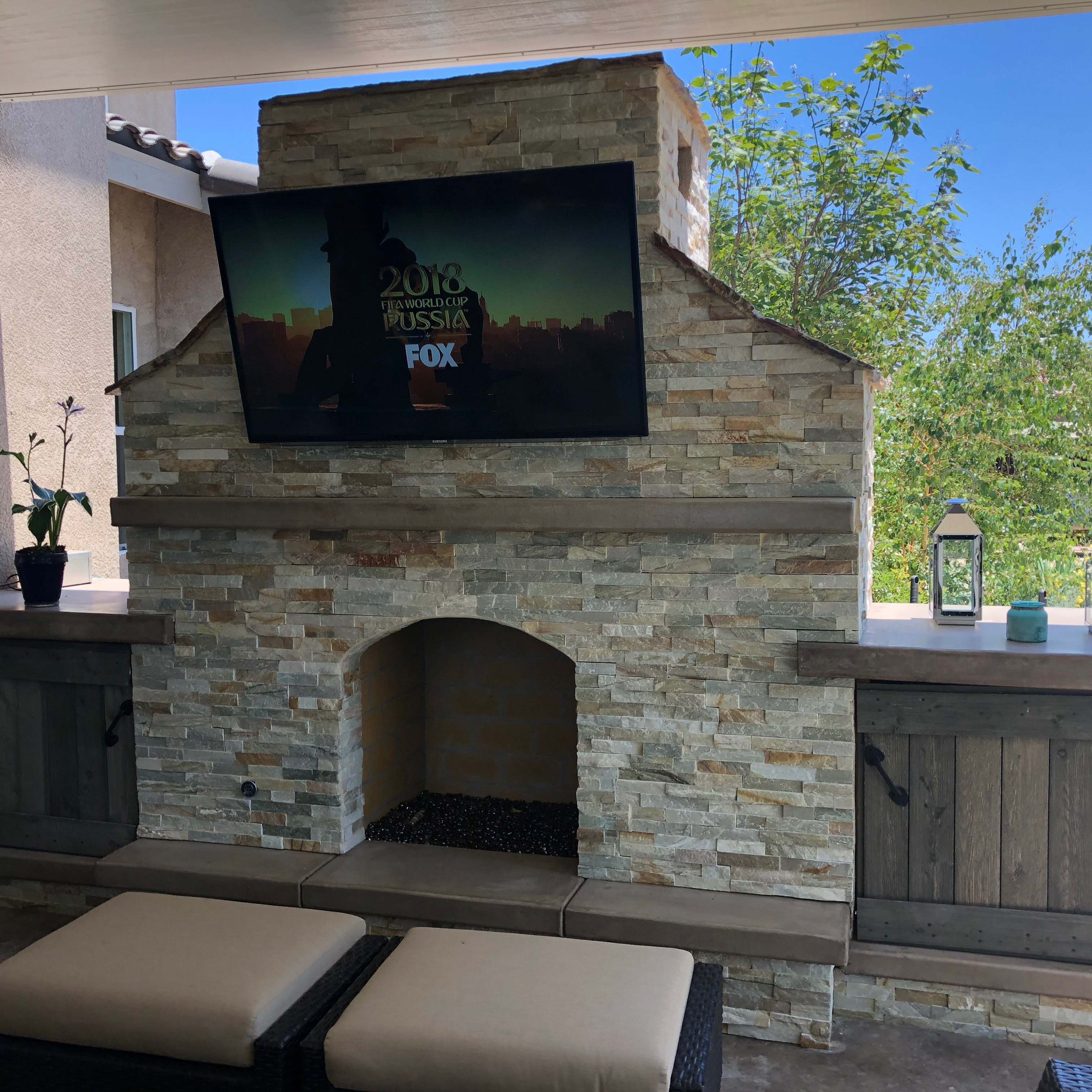 Fireplace with natural stone facing