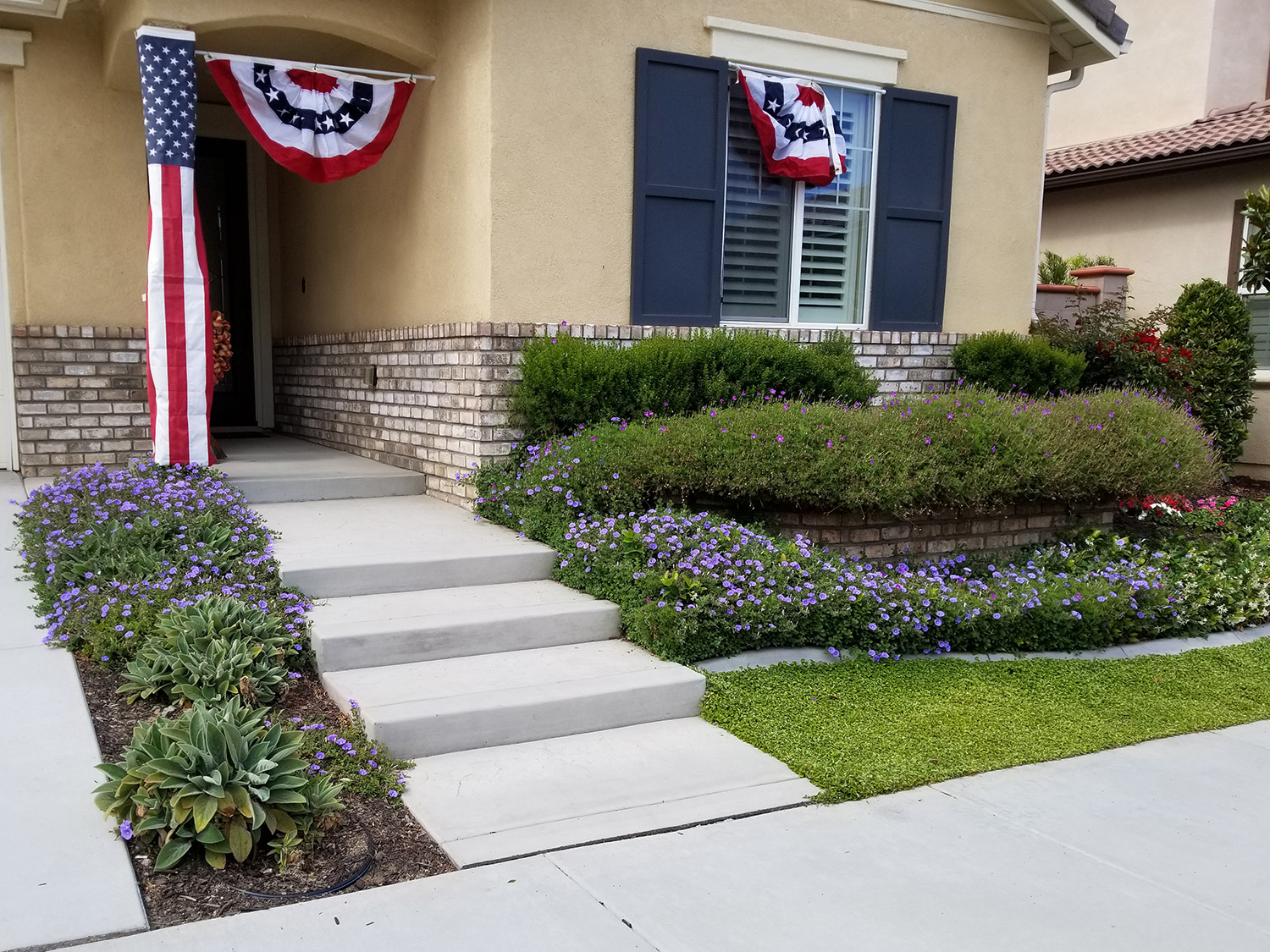 Front yard with colorful plantings